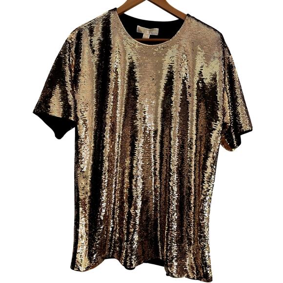 Michael Kors Tops - Michael Kors Medium Gold Bronze Sequin Top – Short Sleeve Party Blouse NWT